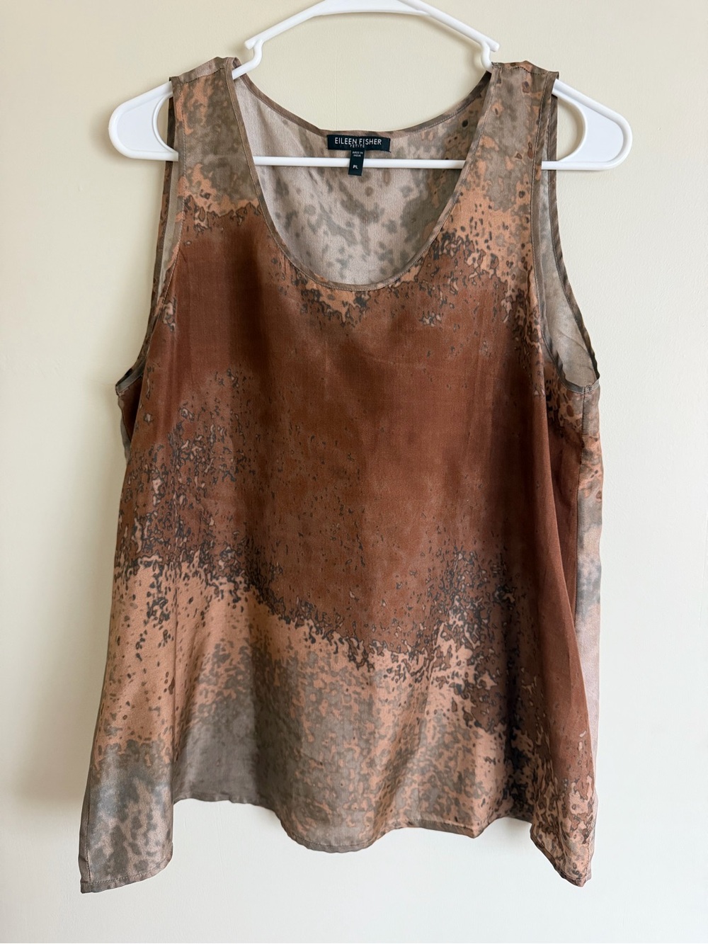 Eileen Fisher Silk top with Brown  Print
